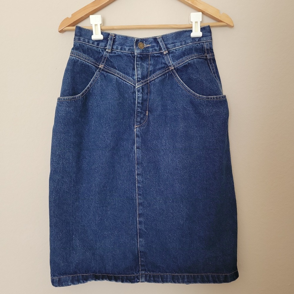 Vtg Calvin Klein Womens Denim A Line Skirt Sz S High Rise 80s 90s Western USA